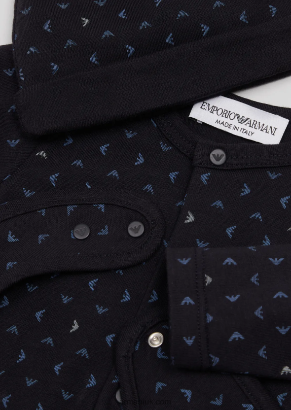 Gift Set Of An All-Over Op-Art Eagle Oneside, Bib And Beanie Boy VP6Z82726 Armani