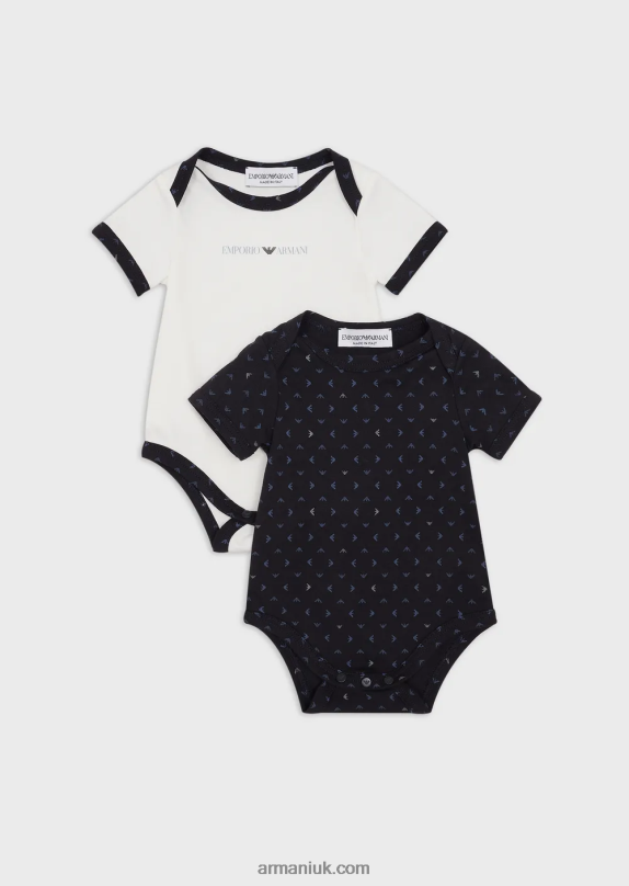 Gift Set Of Two Bodysuits With All-Over Op-Art Eagle Boy VP6Z82719 Armani Blue