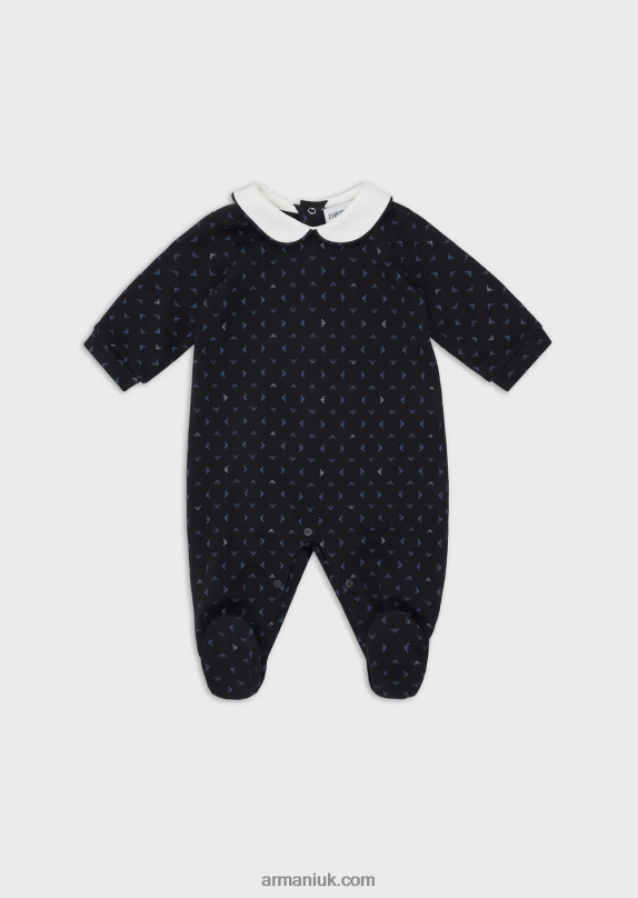 Onesie With Peter Pan Collar And All-Over Op-Art Eagle Boy VP6Z82715 Armani