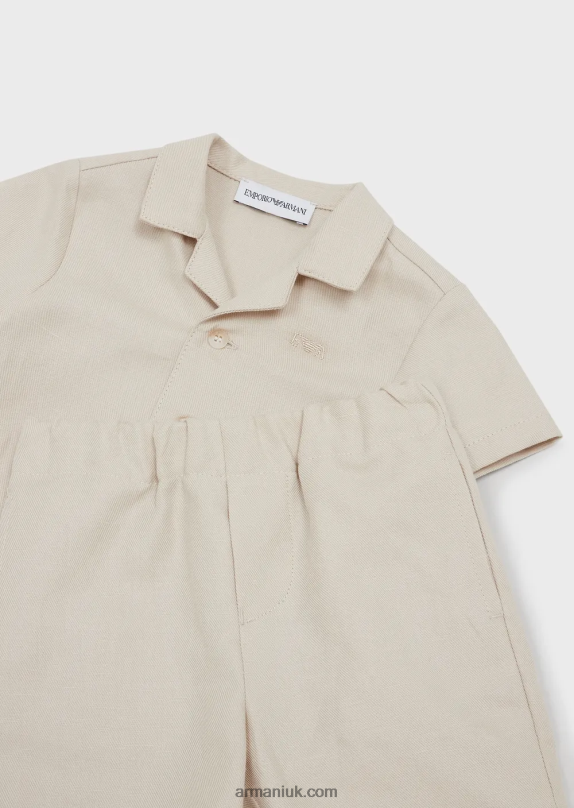 Set Comprising Linen-Blend Board Shorts And Shirt Boy VP6Z82696 Armani Beige