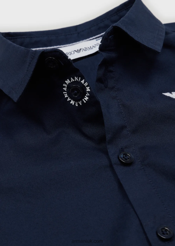 Stretch Cotton Shirt With Eagle Embroidery Boy VP6Z82675 Armani