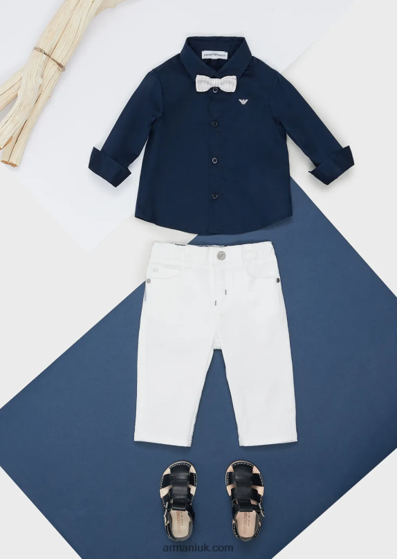 Stretch Cotton Shirt With Eagle Embroidery Boy VP6Z82675 Armani