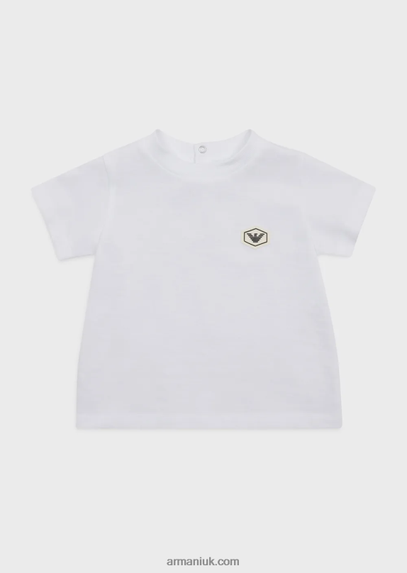 Supima T-Shirt With Essential Logo Patch Boy VP6Z82681 Armani White