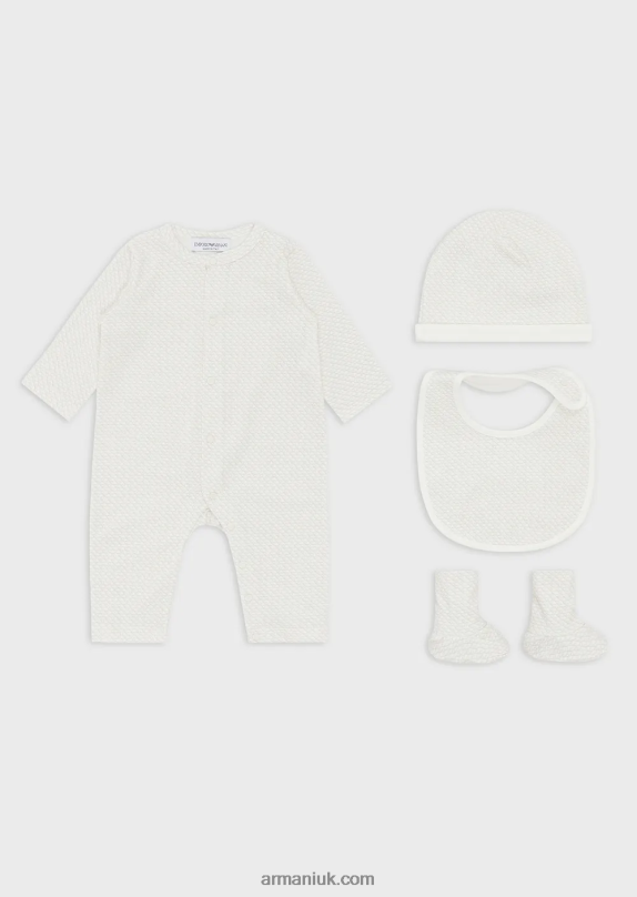 Gift Set Consisting Of Op-Art Eagle Booties, Bib, Onesie And Beanie Girl VP6Z82649 Armani