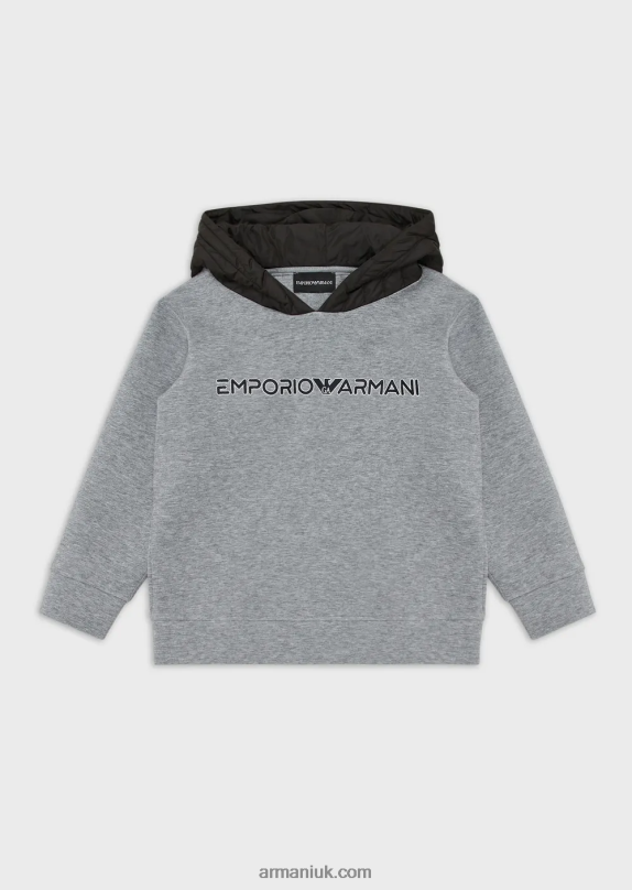 Double-Jersey Sweatshirt With Padded, Quilted Hood Boy VP6Z82458 Armani Melange Gray