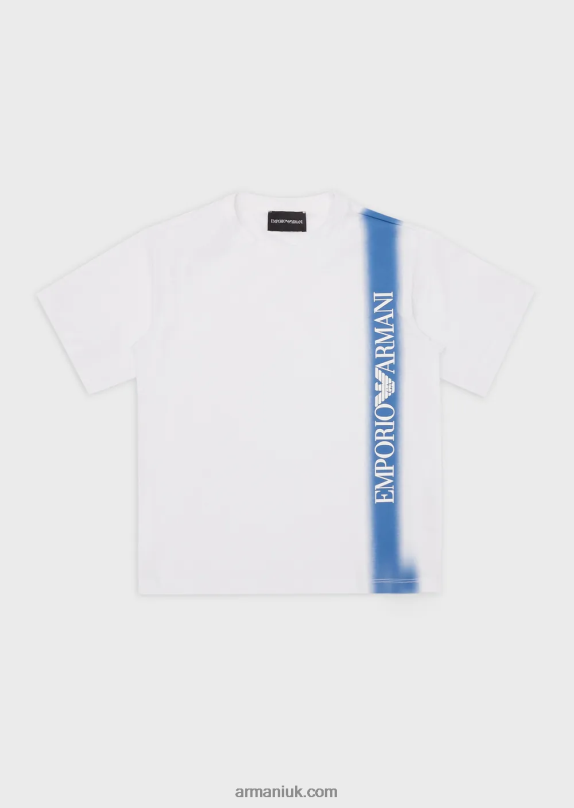 Heavyweight-Jersey T-Shirt With Gradient Stripe And Ea Crew Logo Boy VP6Z82428 Armani Azure