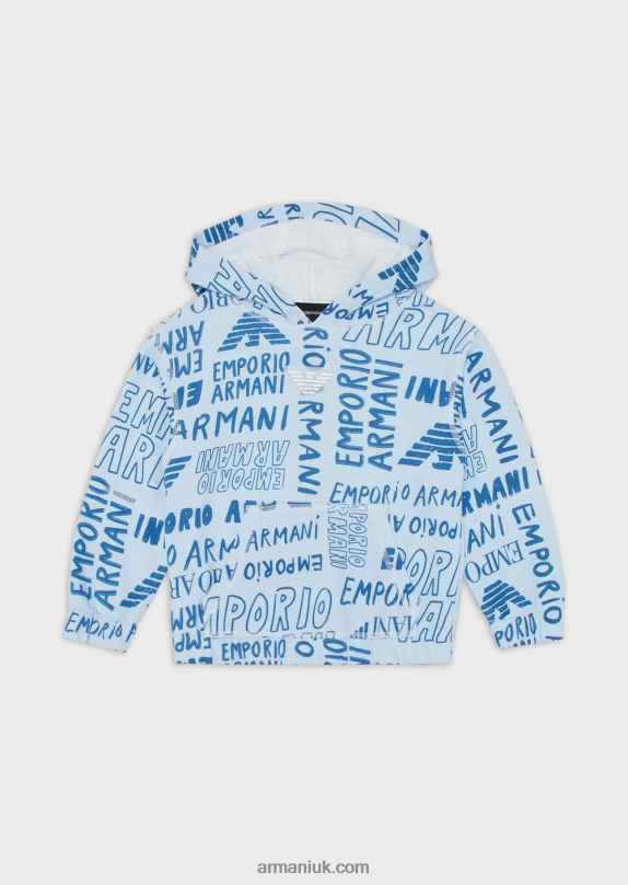 Hooded Sweatshirt With All-Over Ea Crew Lettering Boy VP6Z82439 Armani Azure