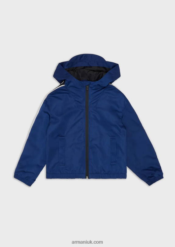 Hooded, Water-Repellent, Recycled Nylon Blouson With Logo Tape Boy VP6Z82460 Armani Electric Blue