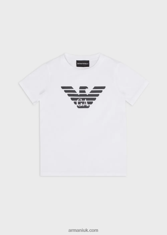 Pima-Jersey T-Shirt With Logo Boy VP6Z82392 Armani White Logo