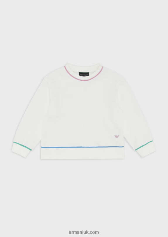 French Terry Oversized Sweatshirt With Contrasting Details Girl VP6Z82544 Armani White