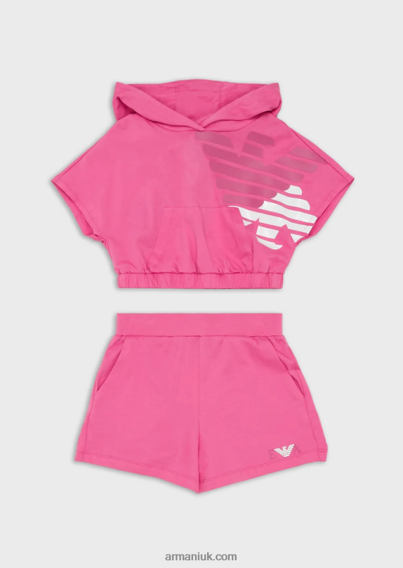 Heavyweight Jersey T-Shirt And Shorts Set With Ea Crew Oversized Eagle Girl VP6Z82567 Armani Fuchsia