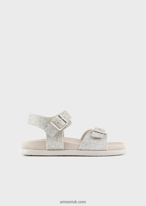 Glitter Sandals With Buckle Girl VP6Z82582 Armani Silver