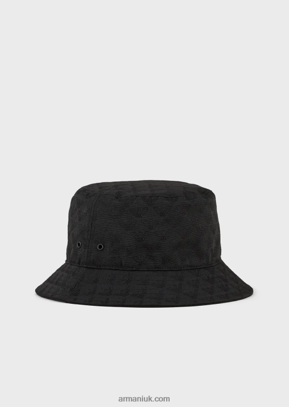 All-Over Eagle Jacquard Cloche Hat With Strap Men VP6Z82041 Armani Black