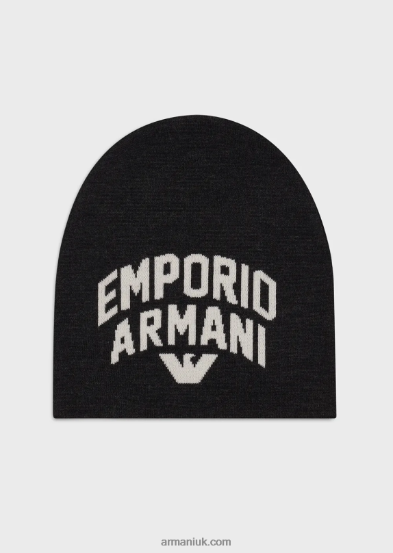 Wool-Blend Beanie With Jacquard Lettering Men VP6Z82036 Armani Dark Gray