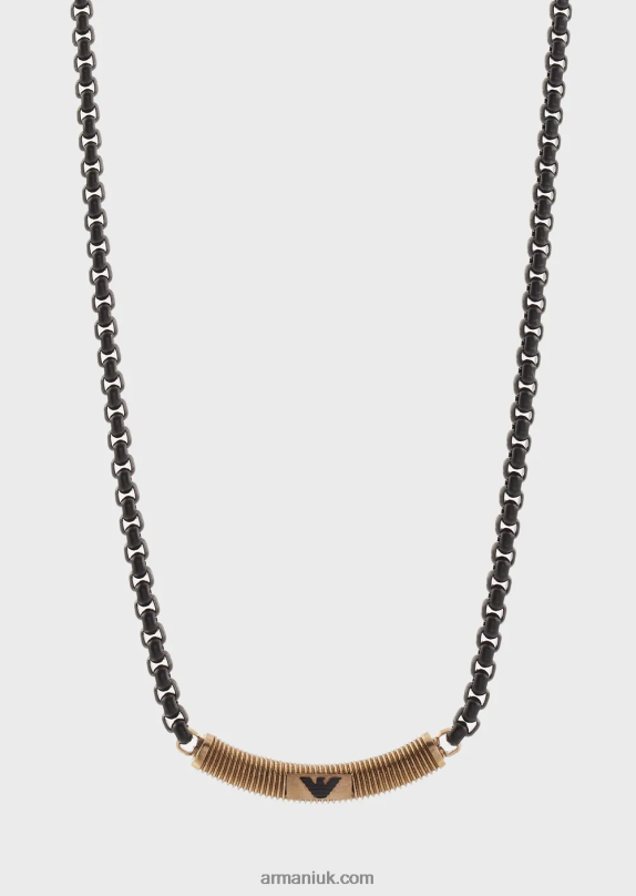 Antique Gold-Tone Stainless Steel Id Necklace Men VP6Z82075 Armani Black