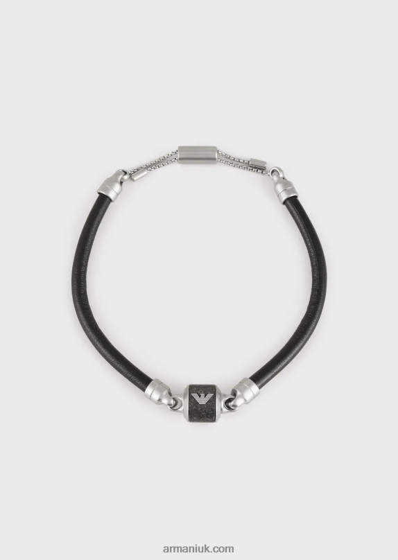 Black Marble And Leather Strap Bracelet Men VP6Z82072 Armani Black