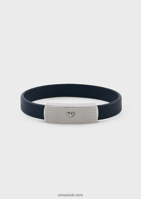 Blue Leather Id Bracelet Men VP6Z82104 Armani Silver