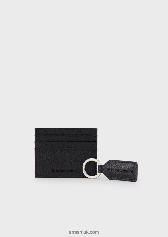 Gift Box With Card Holder And Keyring In Tumbled Leather Men VP6Z82200 Armani Black