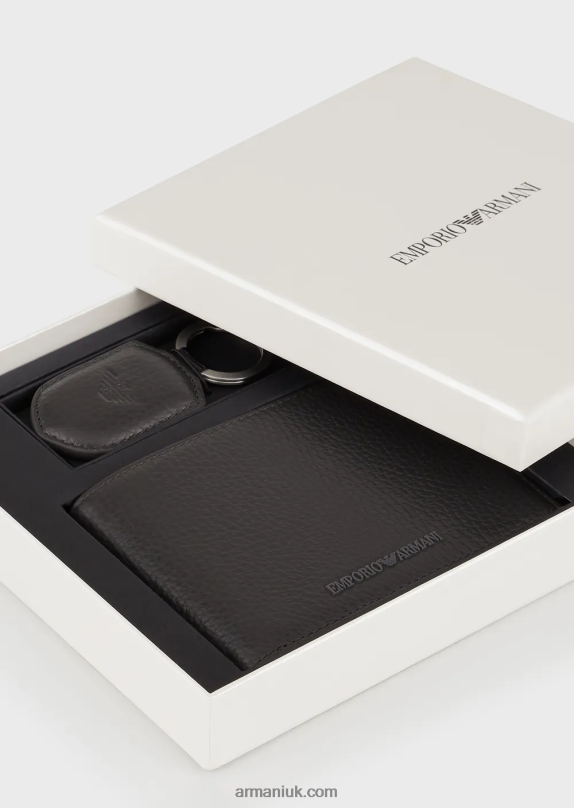 Gift Box With Wallet And Keyring In Tumbled Leather Men VP6Z82189 Armani Black 2