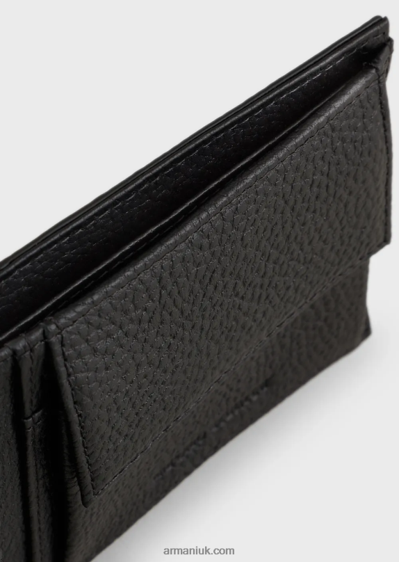 Leather Coin-Pocket Wallet With All-Over Embossed Eagle Men VP6Z82201 Armani Black