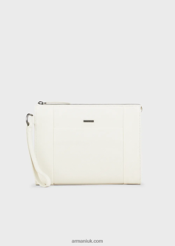 Recycled Twill Pouch With Leather Details Men VP6Z82174 Armani White