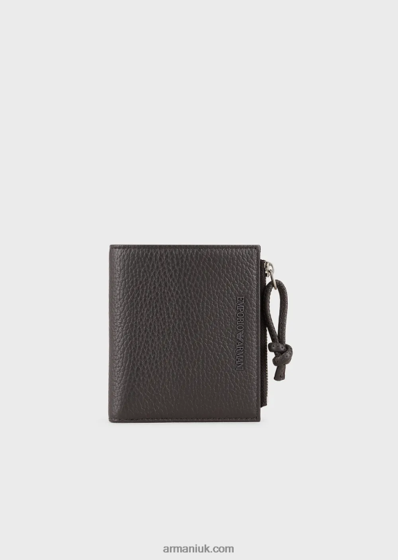 Zipped, Tumbled-Leather Card Holder Men VP6Z82187 Armani Dark Gray