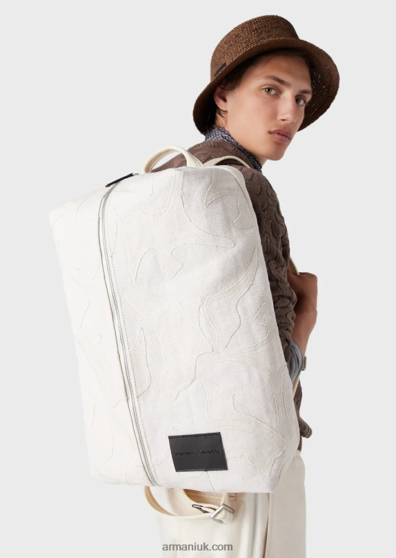 Embroidered Canvas Backpack Men VP6Z81962 Armani White