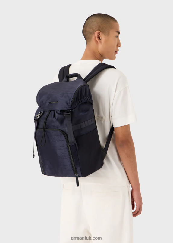 Jacquard Nylon Backpack With Signature Logo Men VP6Z81960 Armani Navy Blue