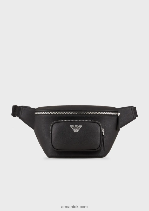 Regenerated-Leather Belt Bag With Eagle Pate Men VP6Z81966 Armani Black