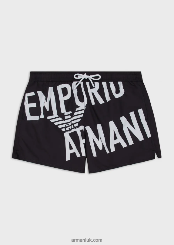 Recycled Fabric Swim Trunks With Drawstring And Bold Logo Men VP6Z81001 Armani Black Logo