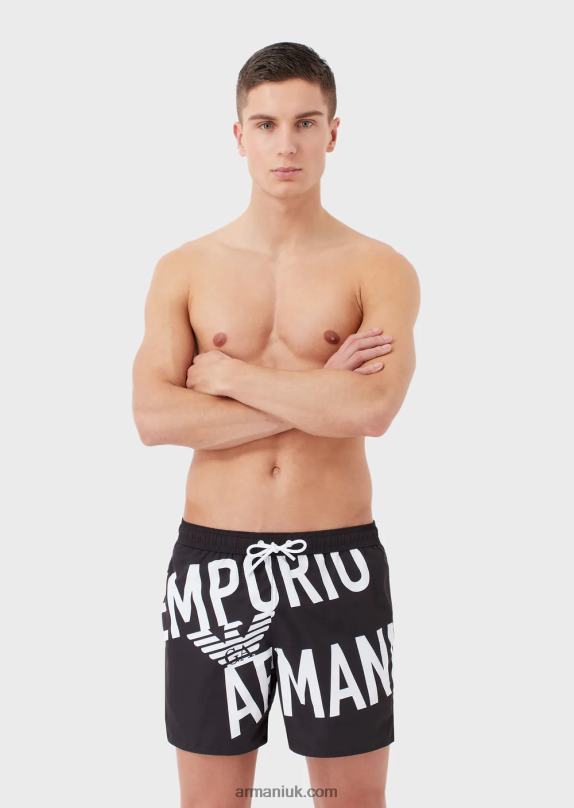 Recycled Fabric Swim Trunks With Drawstring And Bold Logo Men VP6Z81001 Armani Black Logo