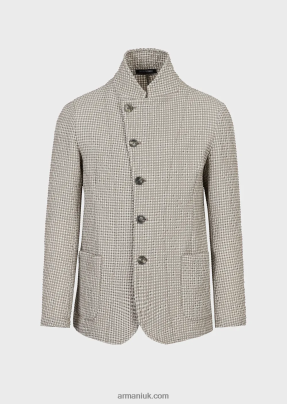 3D-Effect Stretch Houndstooth Virgin-Wool Blend Jacket With Guru Collar Men VP6Z81032 Armani Brown