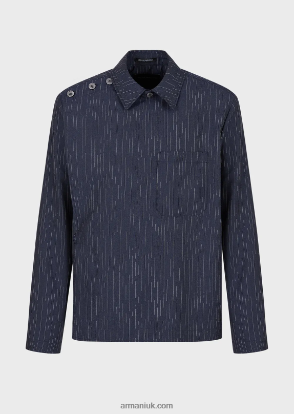 Fil Coupe Striped Denim-Effect Fabric Shirt Jacket With Wrap Closure Men VP6Z81035 Armani Navy Blue