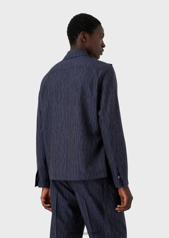 Fil Coupe Striped Denim-Effect Fabric Shirt Jacket With Wrap Closure Men VP6Z81035 Armani Navy Blue