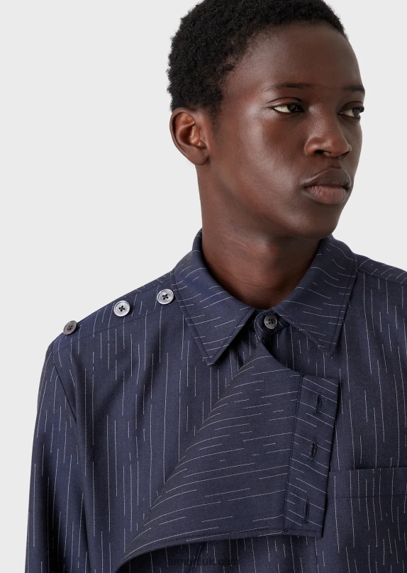 Fil Coupe Striped Denim-Effect Fabric Shirt Jacket With Wrap Closure Men VP6Z81035 Armani Navy Blue