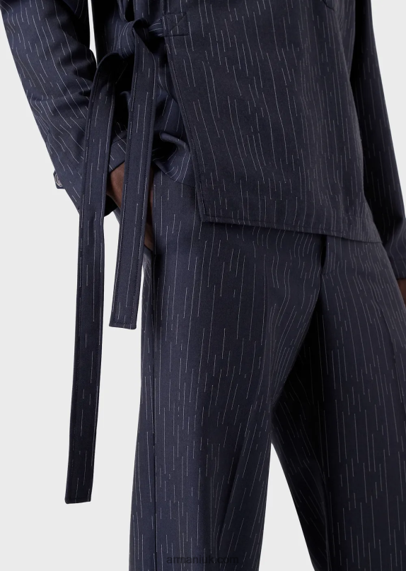 Fil Coupe Striped Denim-Effect Fabric Shirt Jacket With Wrap Closure Men VP6Z81035 Armani Navy Blue