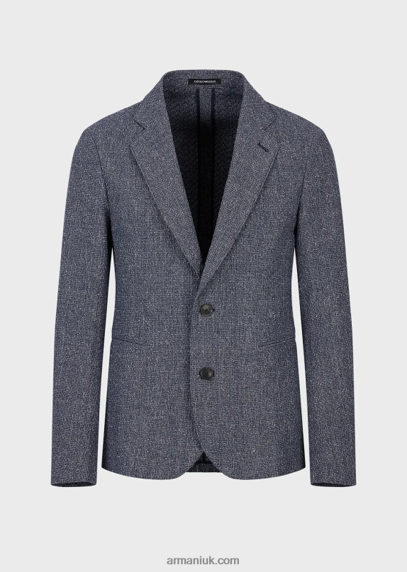 Single-Breasted Jacket In 3D-Effect Jacquard Linen Blend Men VP6Z81017 Armani Blue