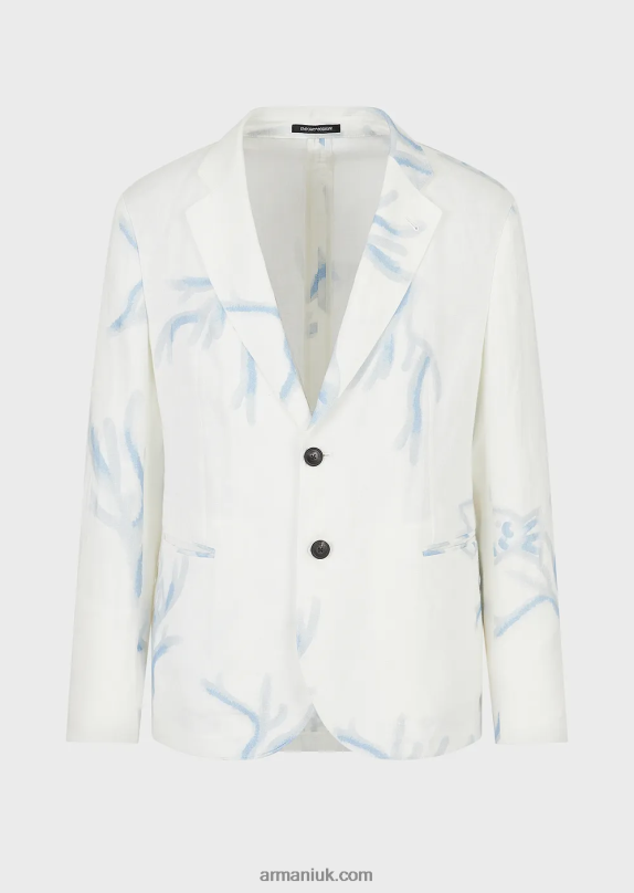 Single-Breasted Jacket In All-Over Coral-Print Linen Men VP6Z81030 Armani White