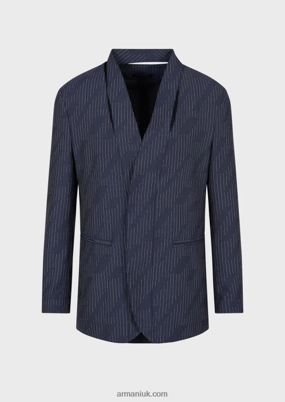 Single-Breasted Jacket With Slit At The Neckline In Fil Coupe Striped Denim-Effect Fabric Men VP6Z81043 Armani Navy Blue