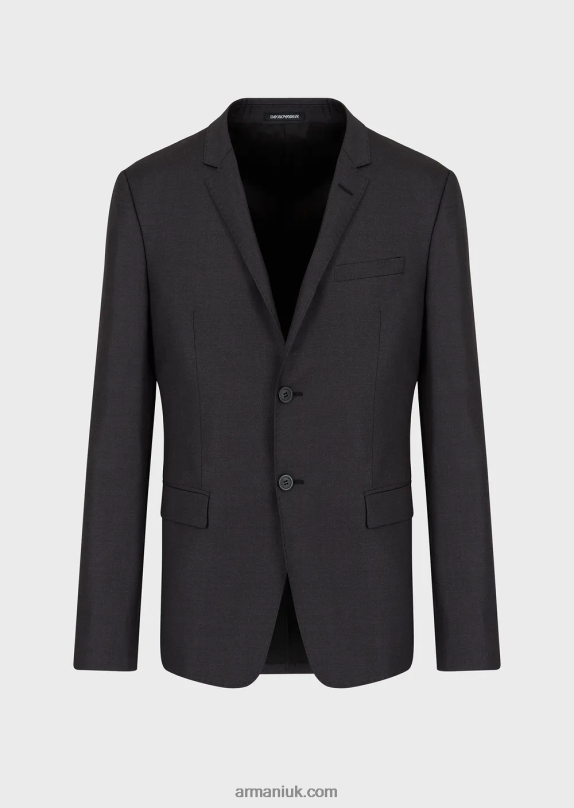 Single-Breasted, Worsted Virgin-Wool Jacket Men VP6Z81051 Armani Gray