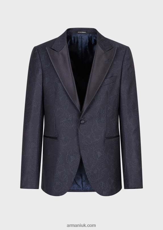 Slim-Fit Tuxedo Jacket In A Floral Jacquard Wool Blend With Satin Lapels Men VP6Z81018 Armani Navy Blue