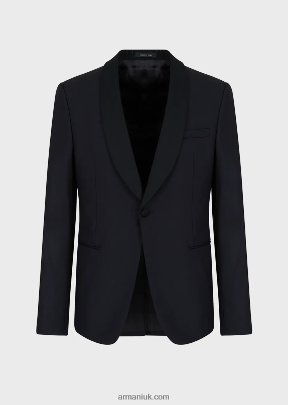 Worsted Virgin Wool Jacket With Satin Shawl Lapels Men VP6Z81054 Armani Navy Blue