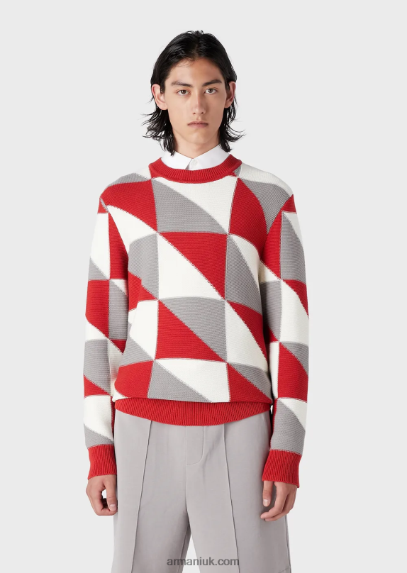 Jumper With Patchwork-Effect Check Intarsia Men VP6Z81264 Armani Pattern