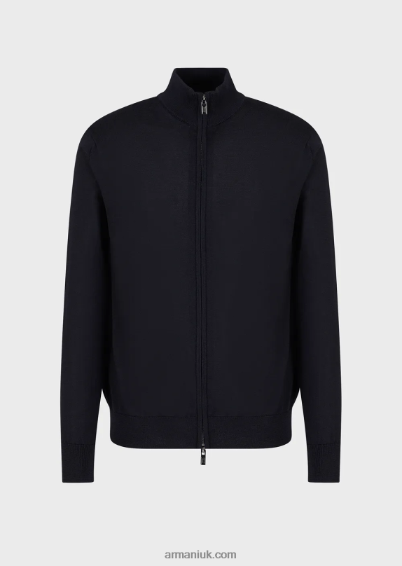 Virgin-Wool Full-Zip Cardigan Men VP6Z81270 Armani Navy Blue