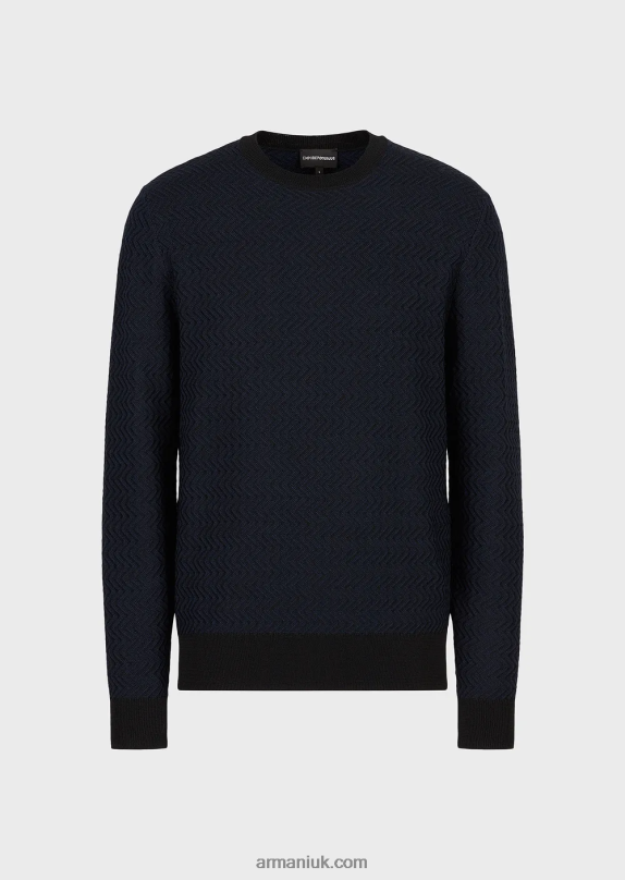 Virgin-Wool Jumper With All-Over Jacquard Chevron Motif Men VP6Z81234 Armani Navy Blue