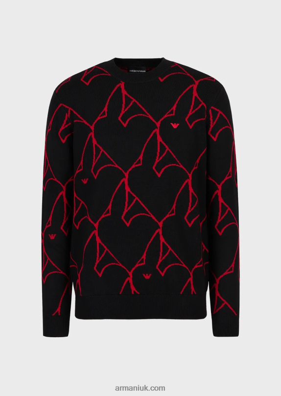 Virgin-Wool Jumper With Jacquard All-Over Rabbit Logo Men VP6Z81248 Armani Black