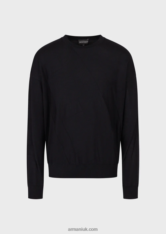 Virgin-Wool Jumper With Oversized Intarsia-Knit Logo Men VP6Z81232 Armani Navy Blue