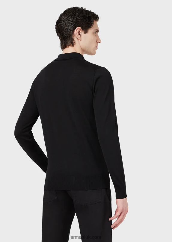 Virgin-Wool Jumper With Polo-Shirt Collar Men VP6Z81276 Armani Black
