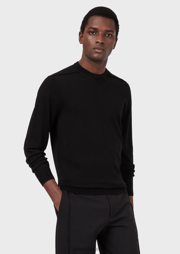Wool-And-Lyocell-Blend Crew-Neck Jumper Men VP6Z81273 Armani Black