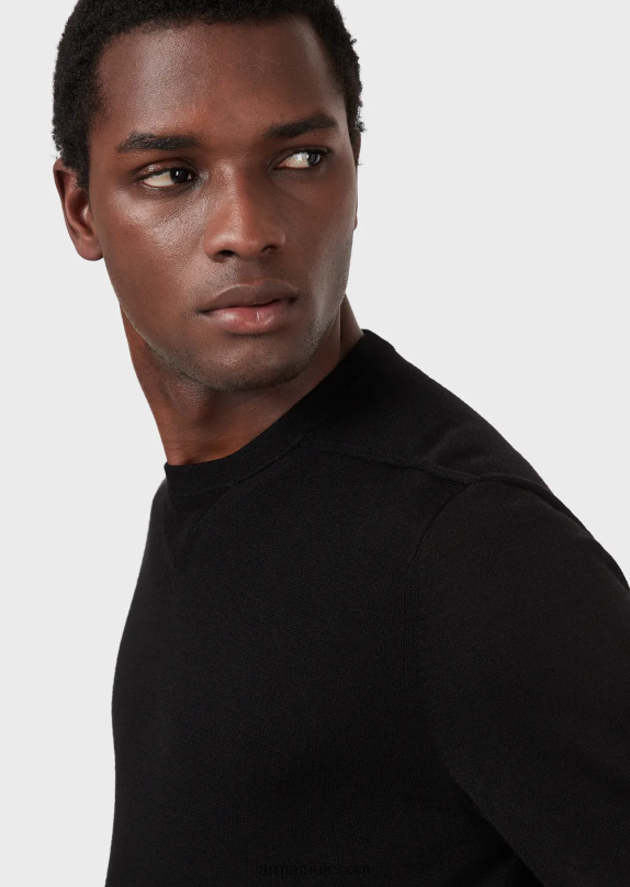 Wool-And-Lyocell-Blend Crew-Neck Jumper Men VP6Z81273 Armani Black